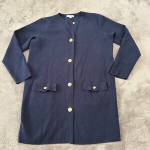 J. Crew Long Giselle Blazer Navy Knit Cardigan Sweater SMALL Gold Buttons